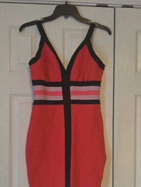 WOW couture Hot Pink Mini Dress with Pink, Blk & Light Purple Stripe Accents